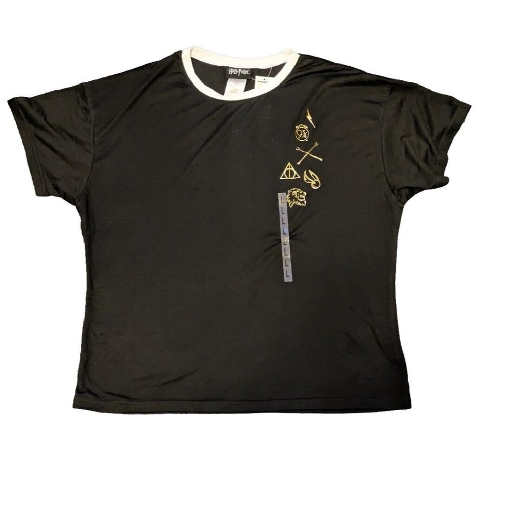 Harry Potter Shirt Women's Large Black w/ Metallic Gold Graphic Short Sleeve Tee